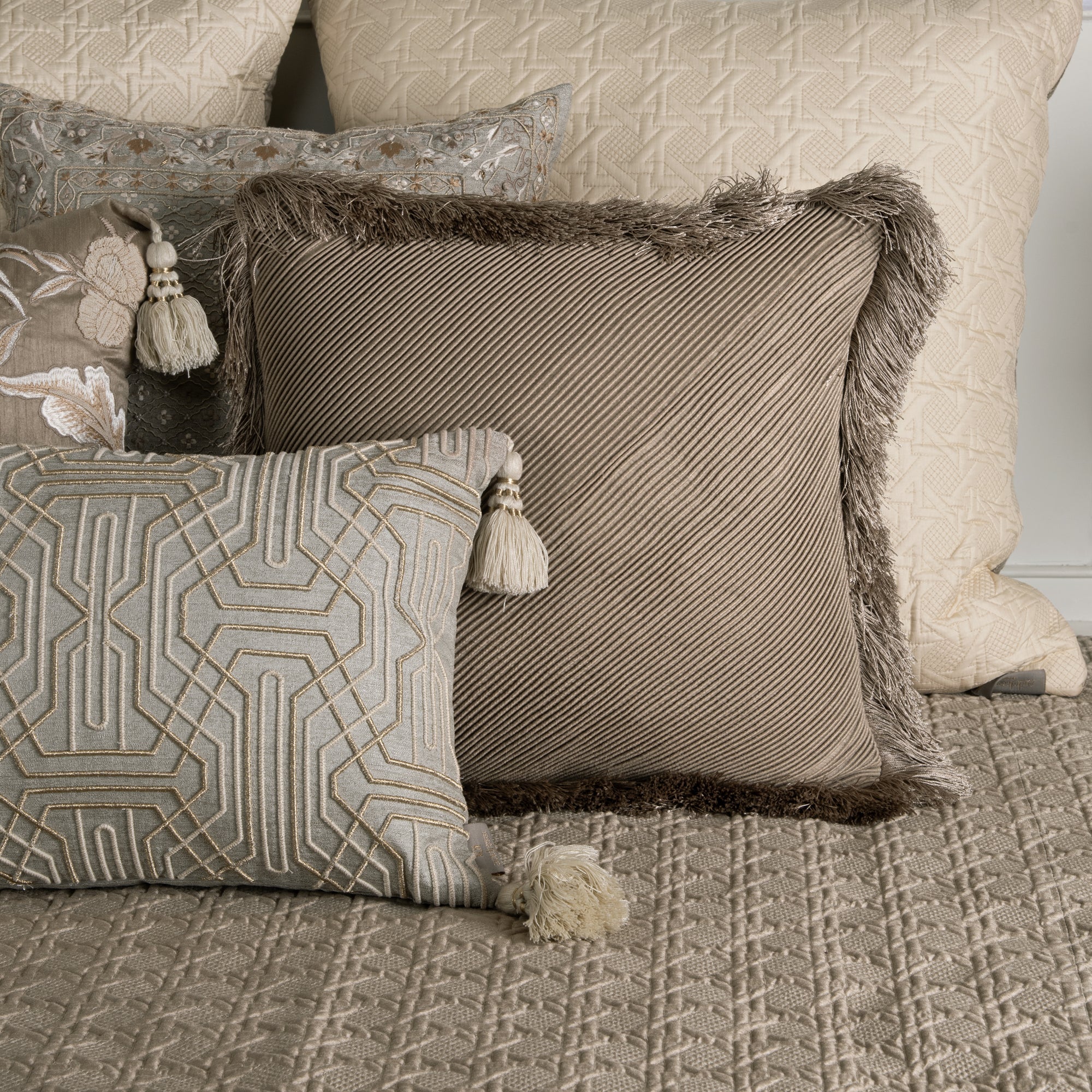 Antonia Beige Pleated Cushion Cover