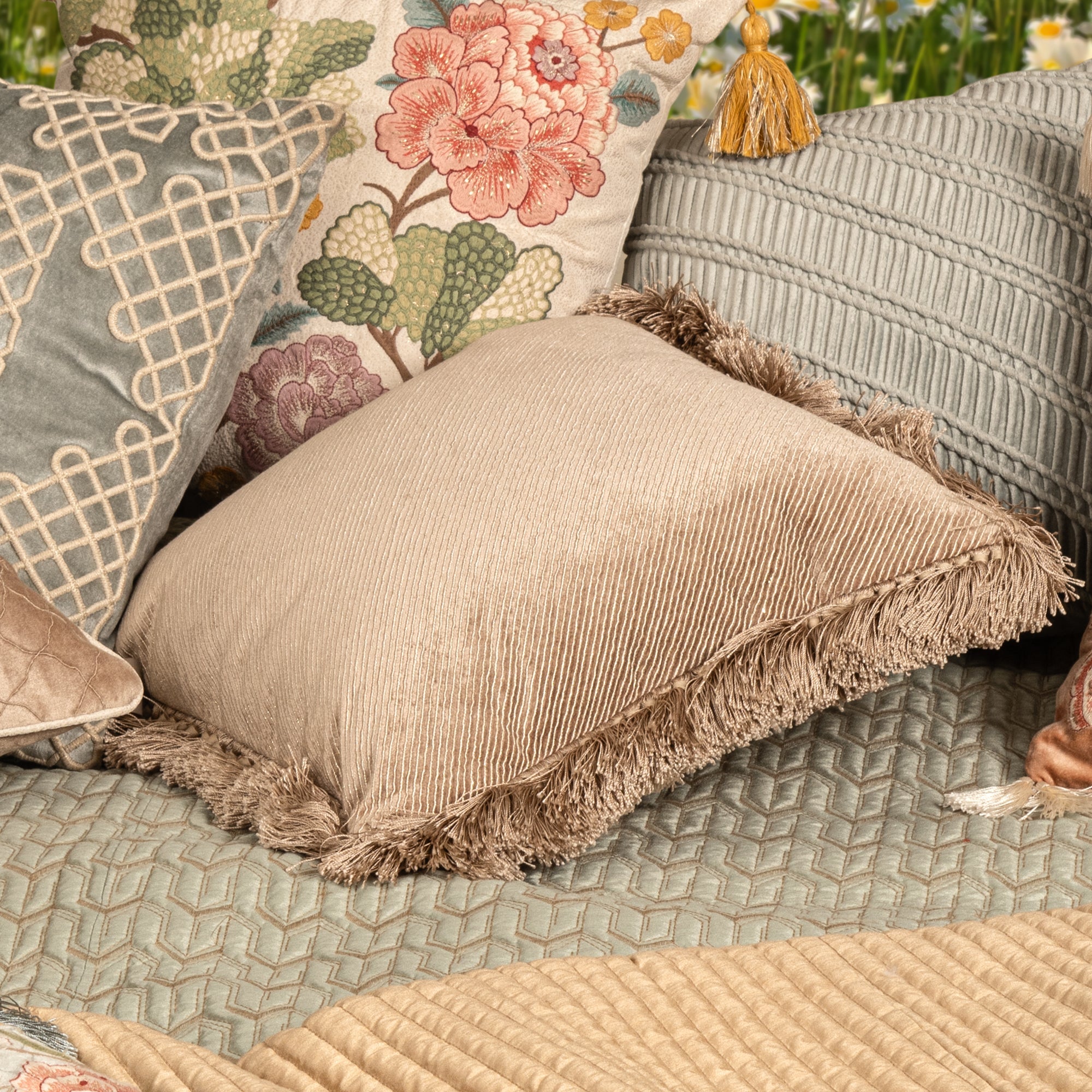 Alyssa Beige & Peach Emb. Reversible Cushion Cover